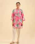 Buy pink floral cambric shirt – stylish summer kurti for women in Pakistan.