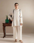 Buy white 2 piece embroidered lawn suit online - monochrome Pakistani dress with black embroidery