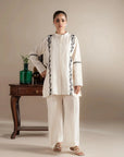 Buy white 2 piece embroidered lawn suit online - monochrome Pakistani dress with black embroidery