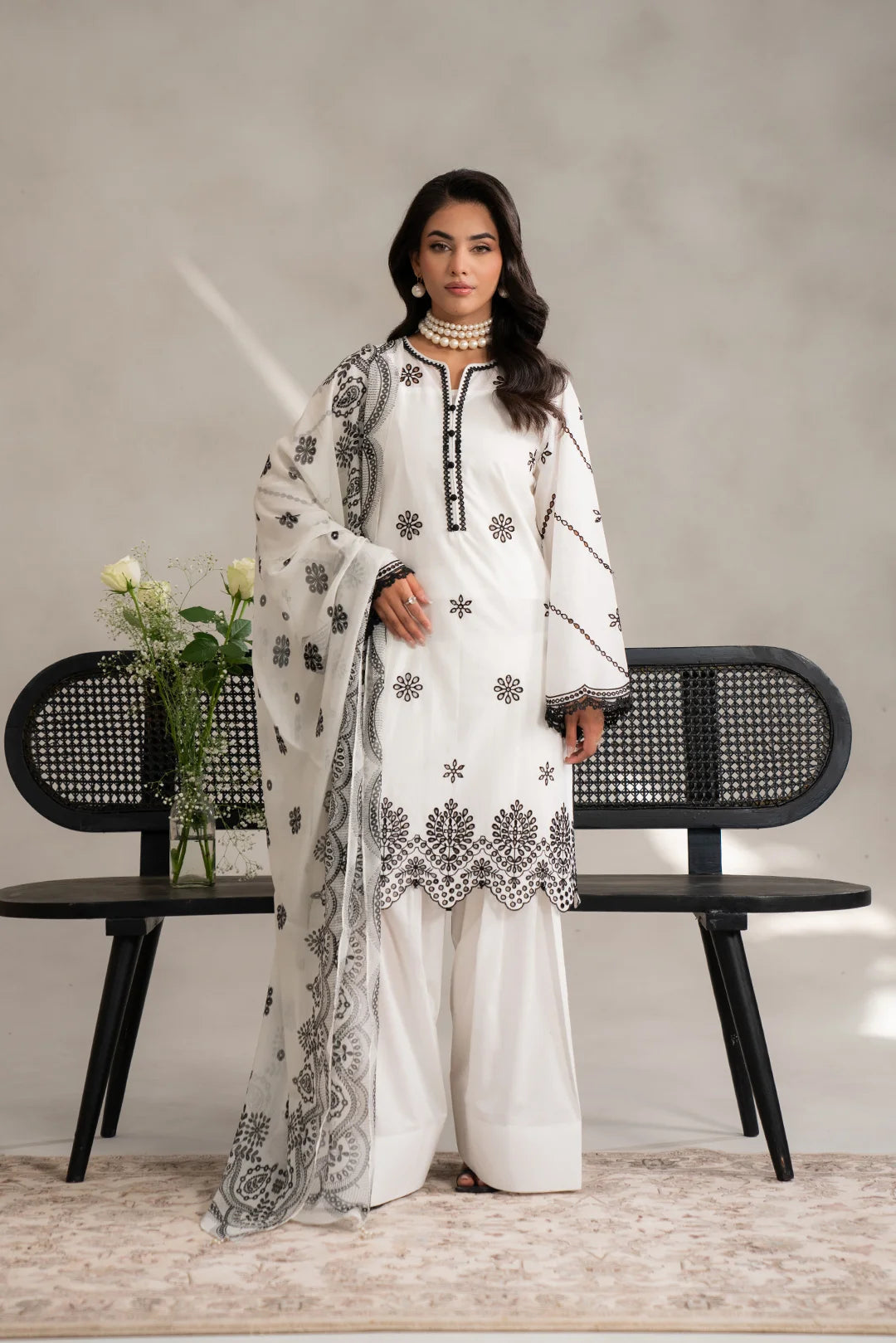 sachin and babi light blue dress White Pakistani Sharara with Scarf in Georgette with Heavy Embroidery Pakistani Dress main image 1