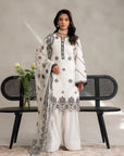 Buy white 3 piece embroidered lawn suit online - monochrome Pakistani dress with black embroidery