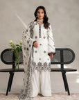 Buy white 3 piece embroidered lawn suit online - monochrome Pakistani dress with black embroidery