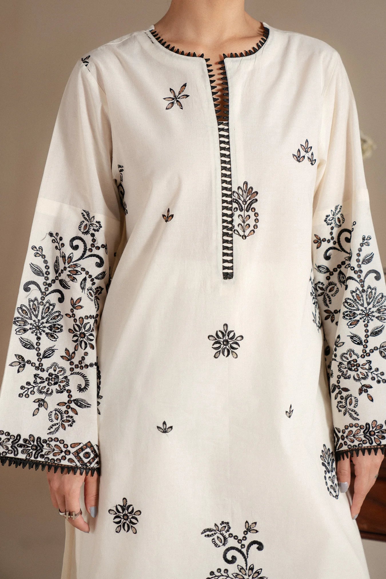 Buy white monochrome dresses Islamabad - 2 piece embroidered lawn dress black pattern work