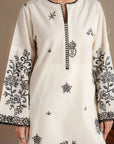 Buy white monochrome dresses Islamabad - 2 piece embroidered lawn dress black pattern work