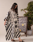 Casual Kaftan Dress for Women – Printed Lawn Maxi with Bold Striped Design