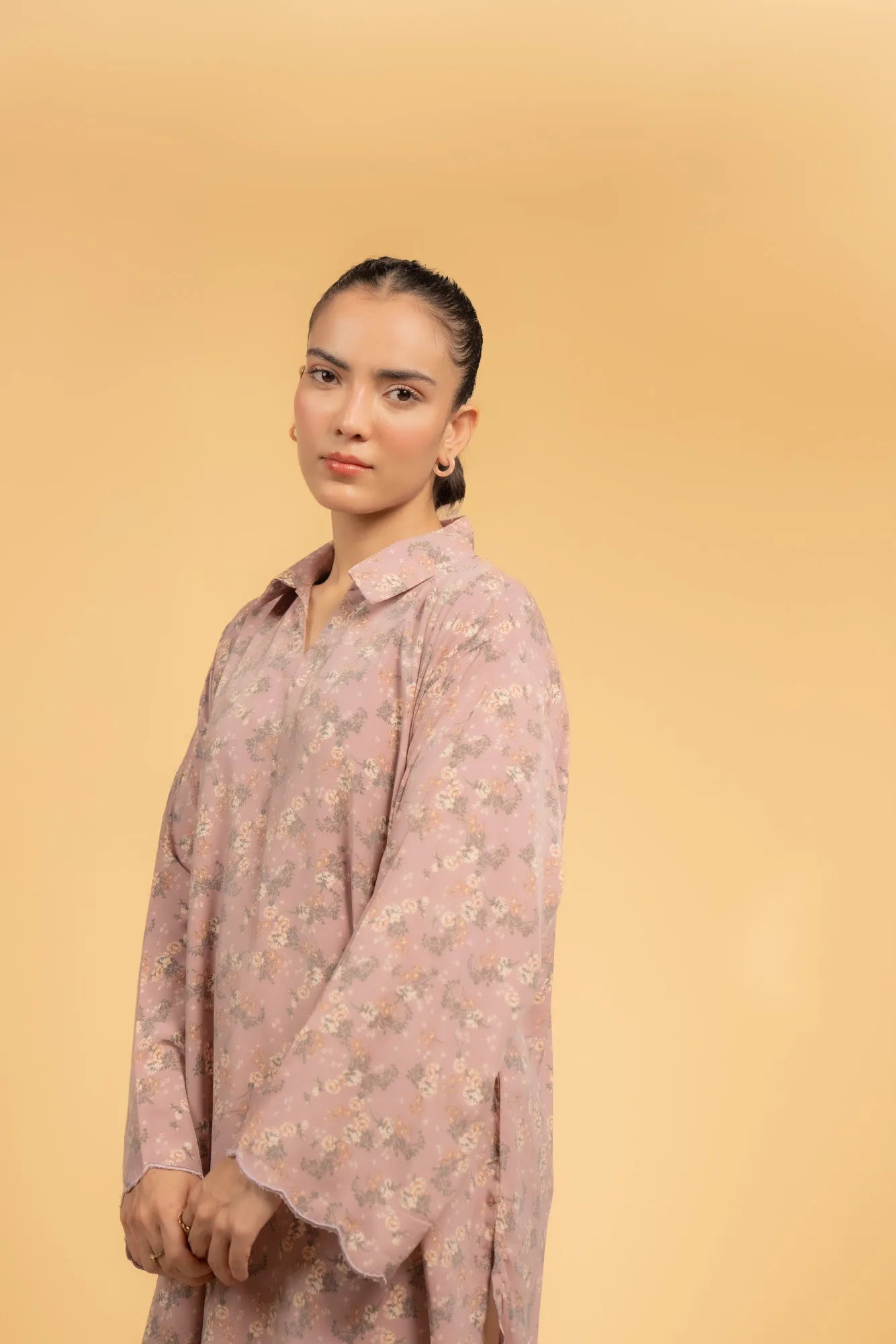 Casual pastel floral printed linen shirt long sleeve style