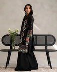 Check black embroidered lawn fabric set unstitched - 3 piece monochrome Pakistani suit material