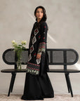 Check black embroidered lawn fabric set unstitched - 3 piece monochrome Pakistani suit material