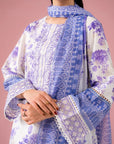 Chic White & Purple Lawn Suit in Canal Road Faisalabad – Embroidered Organza Neckline with Printed Lawn Shirt