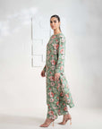 Chic and trendy green linen suit, 2-piece printed design, ideal for casual or formal wear
