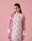 Chicago unstitched suits for women – trendy 3 piece printed lawn ensemble with vibrant shirt, cambric trouser, and voile dupatta, perfect ethnic attire