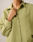 Co ord sets women linen style - mint green oversized shirt