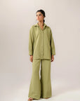 Co ord sets women sage green - matching oversized shirt and wide leg pants set