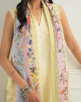 Contrast printed silk dupatta butter yellow solid 3 piece unstitched lawn suit Pakistan Meher Vol 2 2026