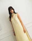Ladies butter yellow unstitched 3 piece lawn suit back view solid pastel summer Pakistan Meher 2026