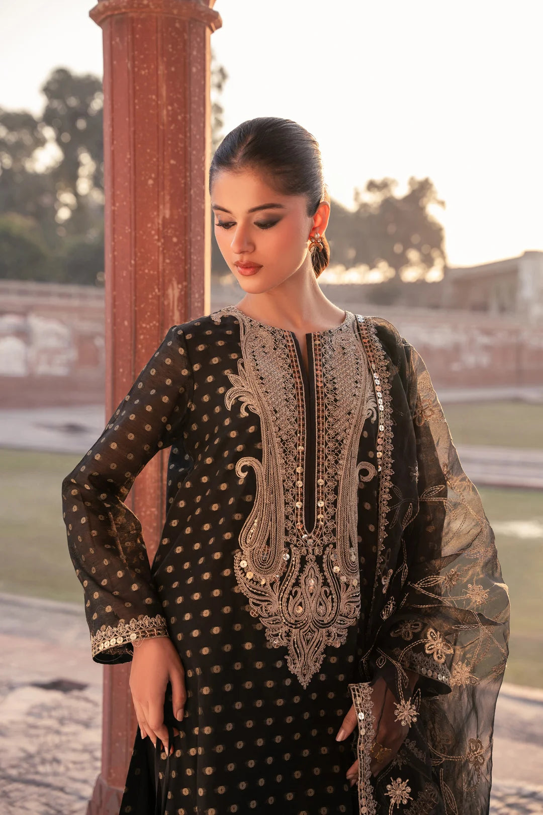 3 Piece Embroidered Jacquard Cotton Net Suit Pret SS - 25