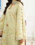 Pastel yellow floral printed lawn suit 3 piece side view summer casual Pakistan Meher Unstitched Vol 2 2026