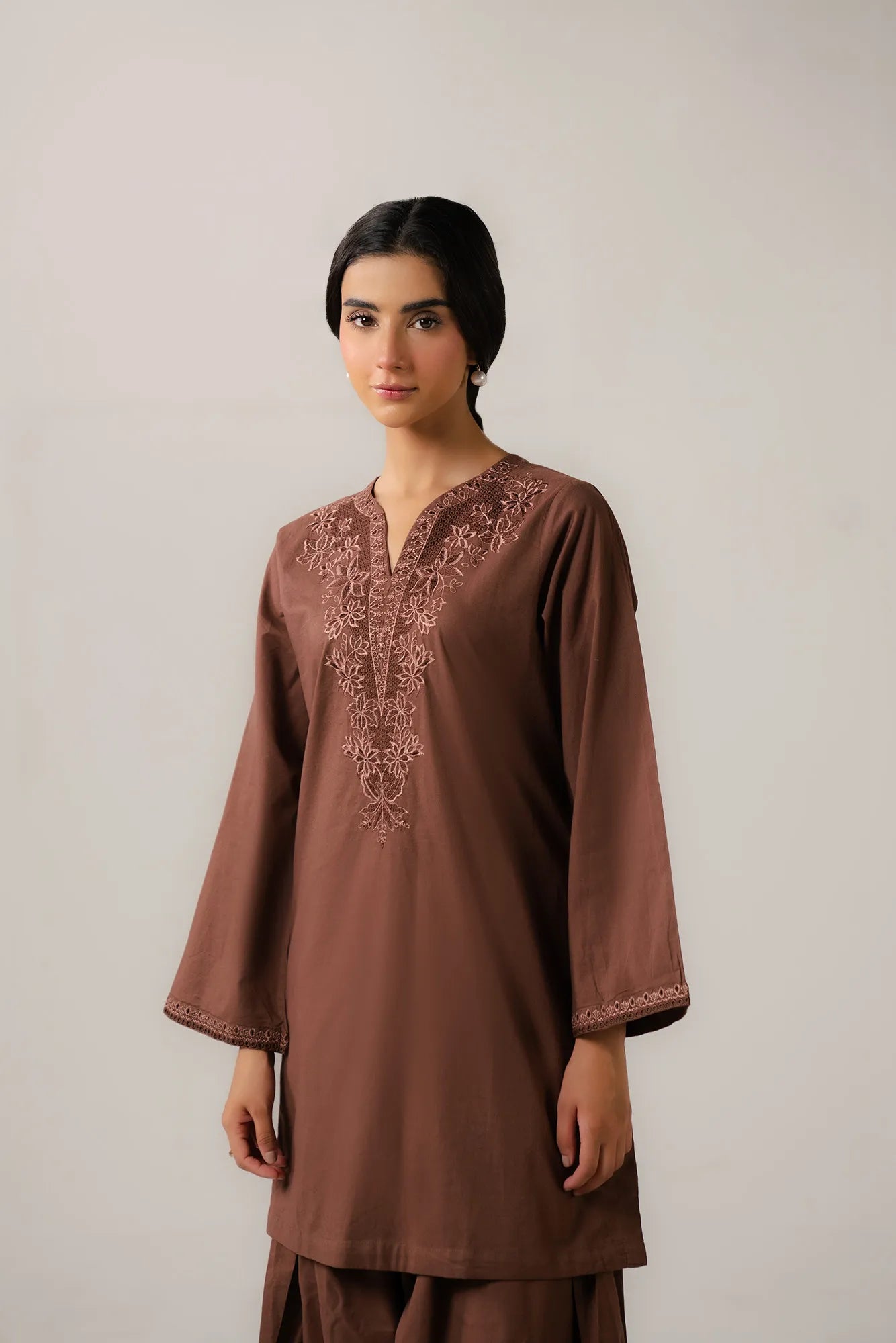Stylish brown cambric suit Pakistan women fashion