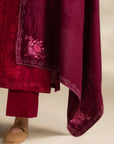 Maroon Yarn Dyed Embroidered Shawl