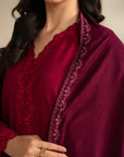 Maroon Yarn Dyed Embroidered Shawl
