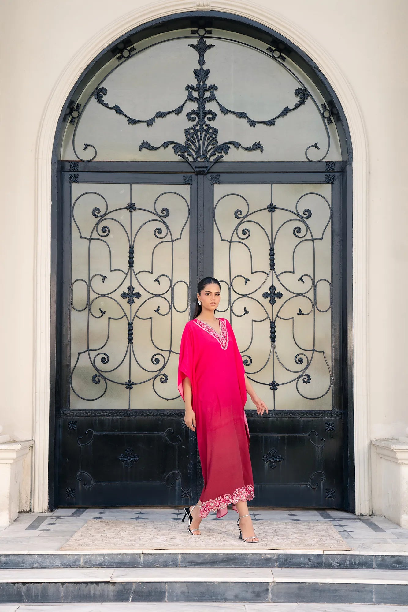 Traditional Pakistani kaftan in embroidered raw silk Beyond East