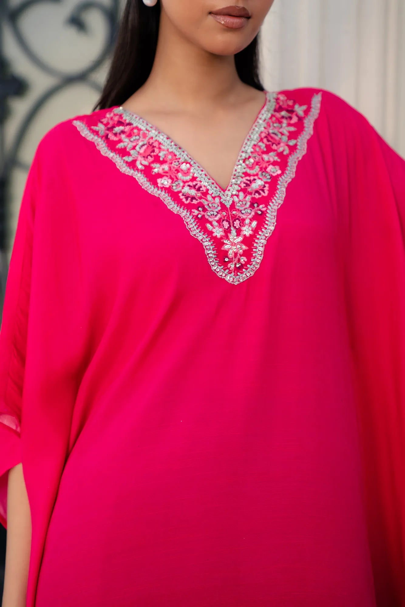 Simple kaftan dress Pakistani embroidered raw silk winter wear