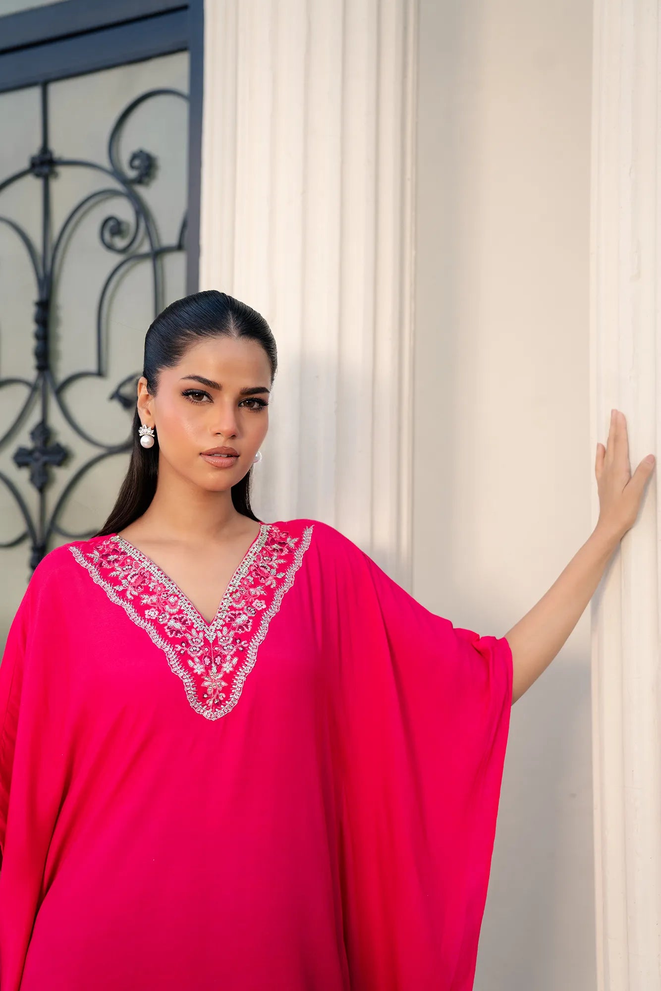 Elegant velvet kaftan dress embroidered raw silk winter collection