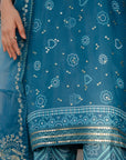 3 Piece Embroidered Raw Silk Suit