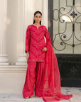 3 Piece Embroidered Raw Silk Suit