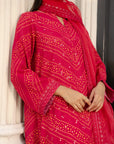 3 Piece Embroidered Raw Silk Suit