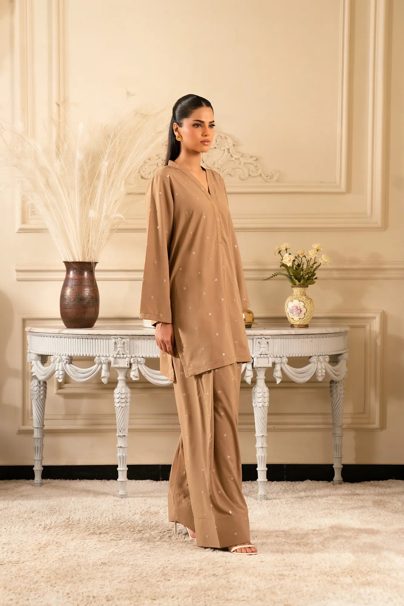 2 Piece Embroidered Raw Silk Suit Pret Winter - 25