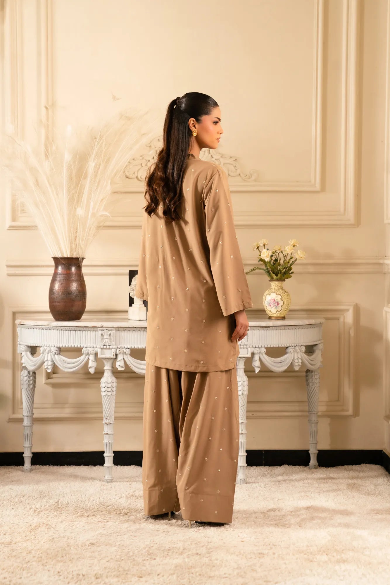 2 Piece Embroidered Raw Silk Suit Pret Winter - 25