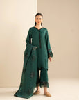 3 Piece Embroidered Raw Silk Suit