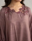 1 Piece Embroidered Raw Silk Kaftan