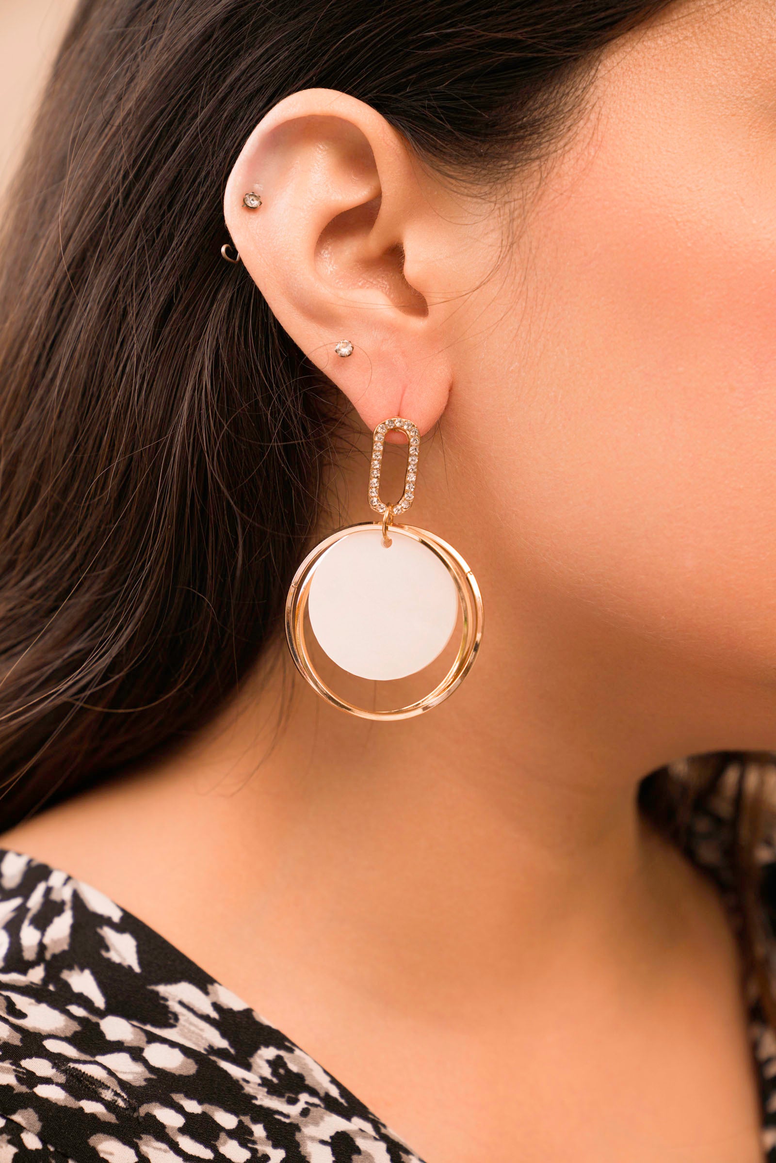 White &amp; Gold Drop Earrings