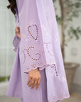Lilac 2 piece ready to wear embroidered lawn suit close up neckline detail pret collection Pakistan Beyond East 2026