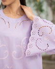 Lilac ready to wear lawn suit cutwork sleeve scalloped hem embroidery detail 2 piece pret Pakistan 2026 Beyond East