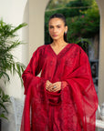3 Piece Embroidered Raw Silk Suit