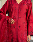 3 Piece Embroidered Raw Silk Suit