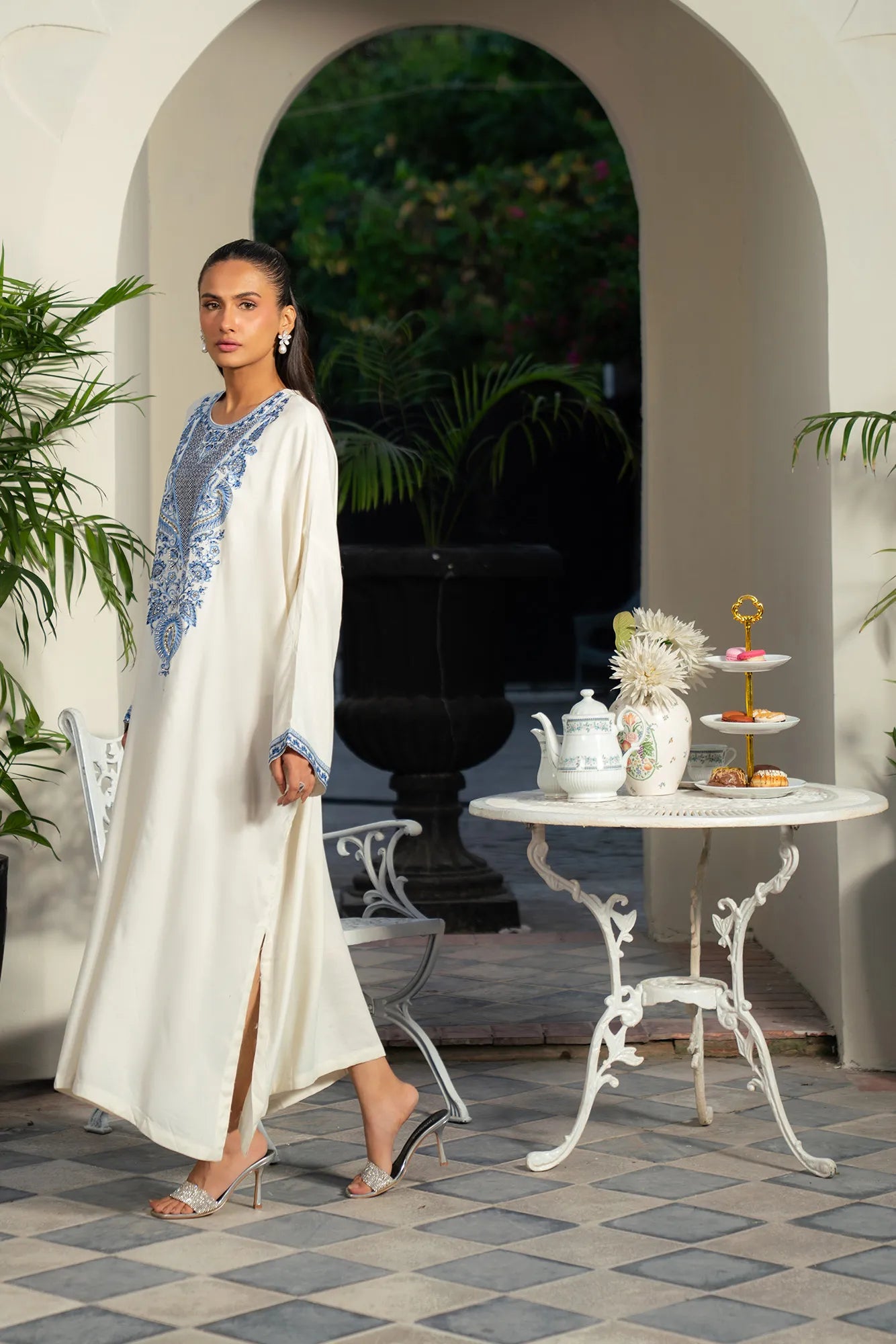 Embroidered raw silk kaftan Pakistan winter pret 2025 collection