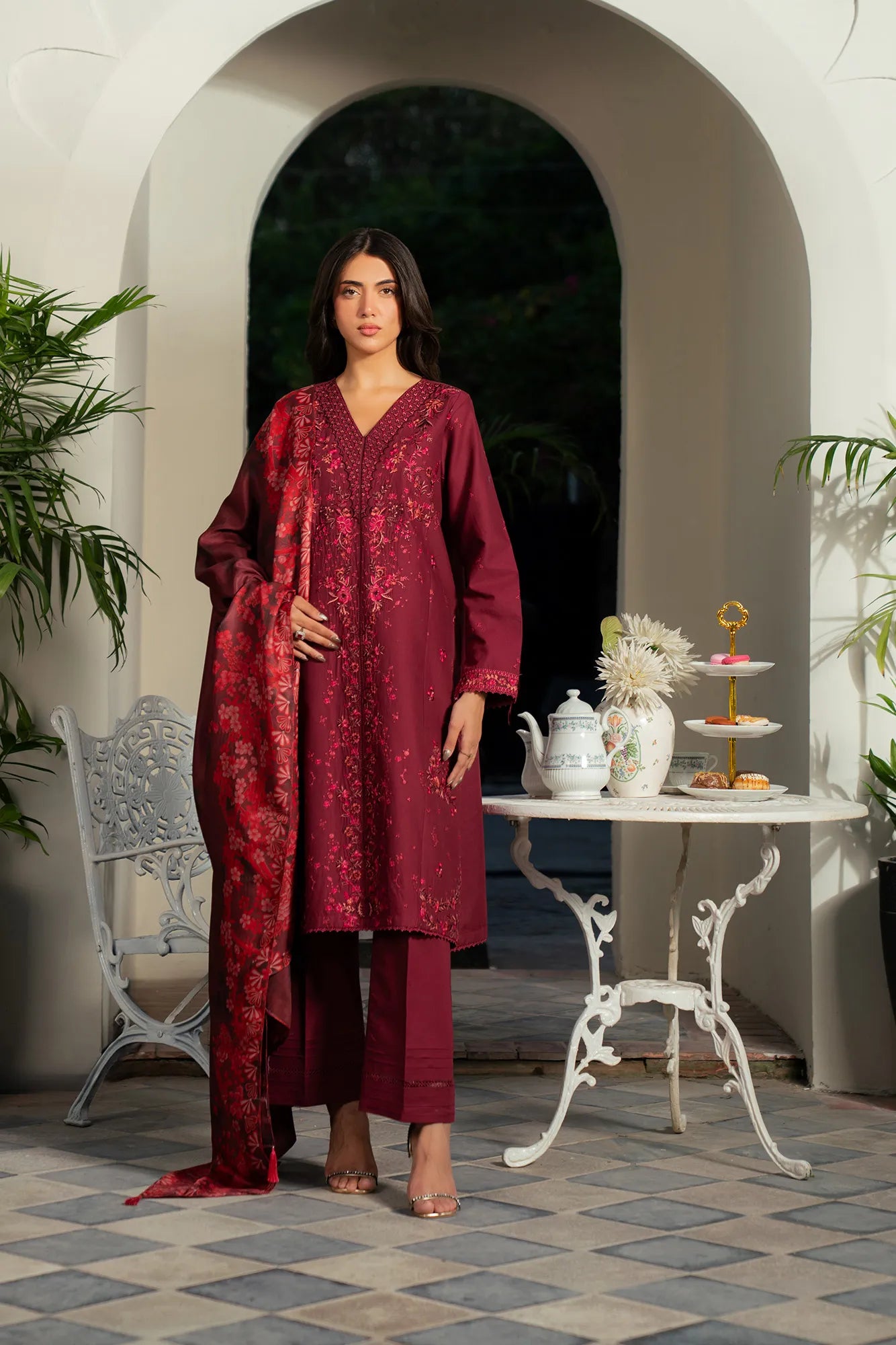 3 Piece Embroidered Cambric Suit