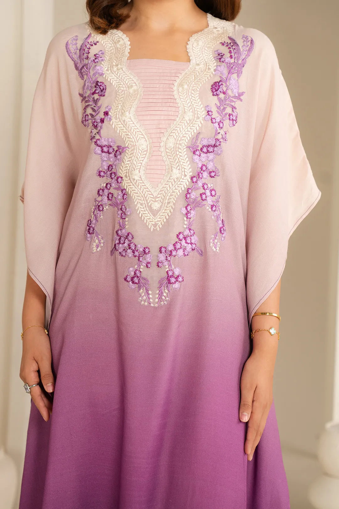 Embroidered raw silk kaftan dress online Pakistan winter 2025