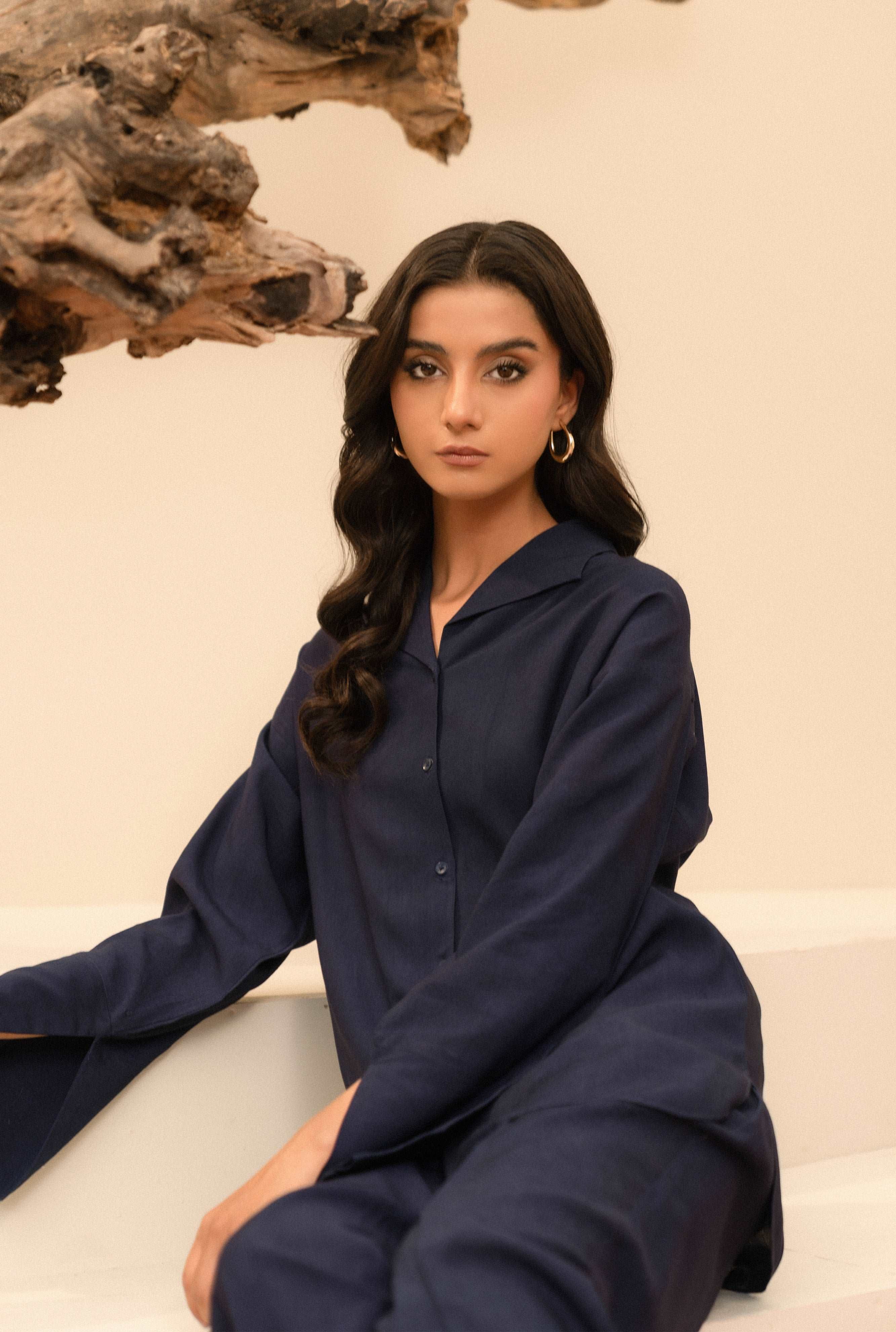 1 Piece Solid Linen Shirt Pret Winter-24