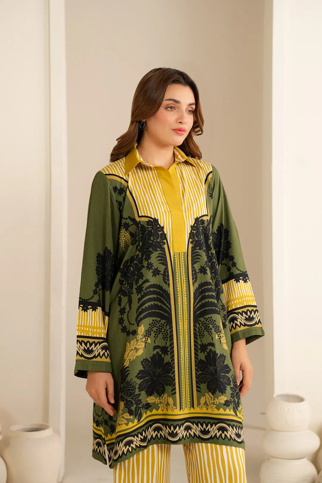 1 Piece Printed Linen Shirt Pret Fall - 25