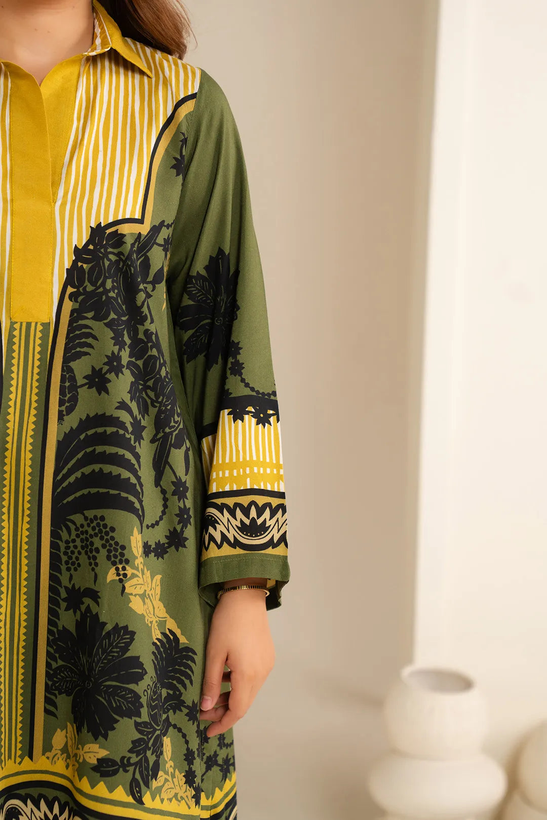 1 Piece Printed Linen Shirt Pret Fall - 25