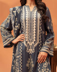 3 Piece Printed Linen Suit Unstitched Winter-24
