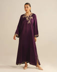 1 Piece Embroidered Raw Silk Kaftan