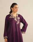 1 Piece Embroidered Raw Silk Kaftan