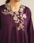 1 Piece Embroidered Raw Silk Kaftan