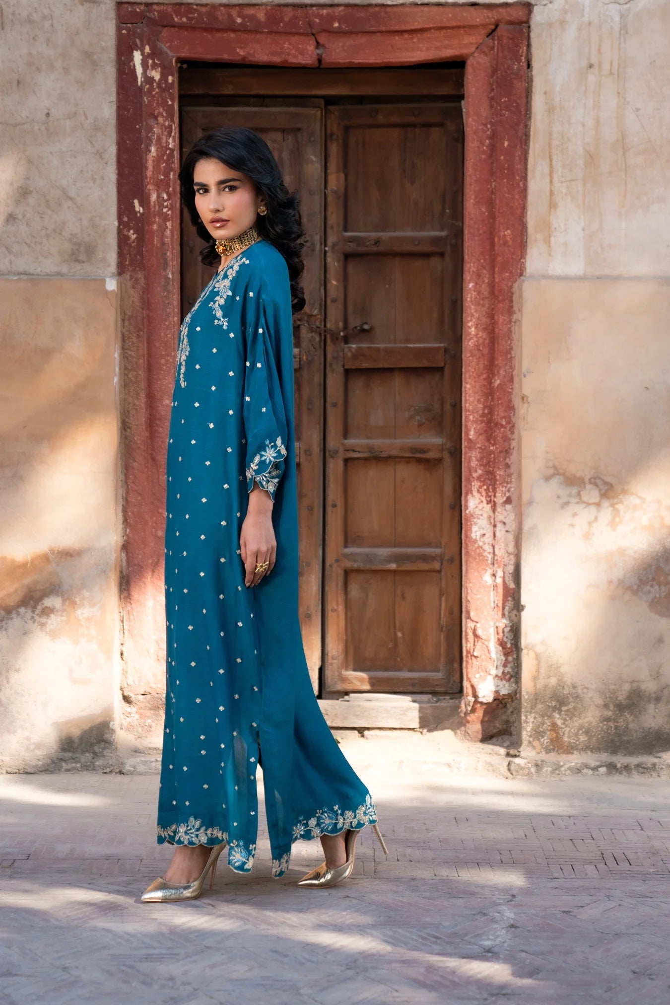 1 Piece Embroidered Raw Silk Kaftan Pret SS - 25